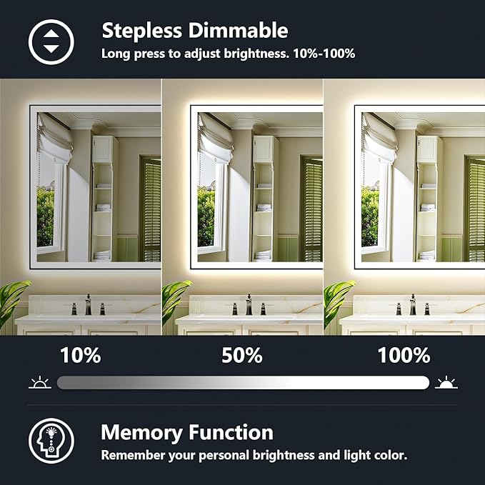 YEELAIT 57x36 Inch LED Bathroom Mirror with Lights (Front Lit and Backlit) Black Framed Lighted Vanity Mirror for Bathroom Wall Dimmable Anti-Fog Memory Tempered Glass Horizontal/Vertical