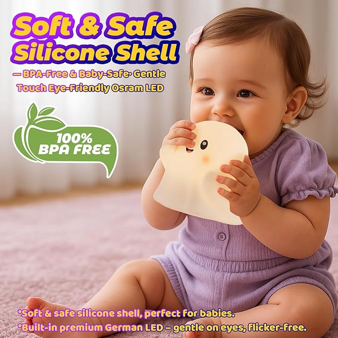 nextanG RGB Ghost Night Light – Color-Changing Tap Control Fun Toy for Kids, Soft Squishy Silicone Lamp with Sounds, Dimmable Rechargeable Bedside & Table Lamp, Funny Gift for Boys & Girls