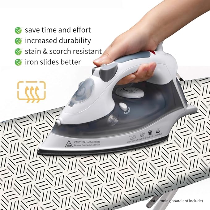 Bumkimue Ironing Board Cover and Pad, Standard Size 15x54 Inches, Blue Floral Pattern, Heavy Duty Padded, Elastic Edge, Scorch Resistant (Black and White Stripes)