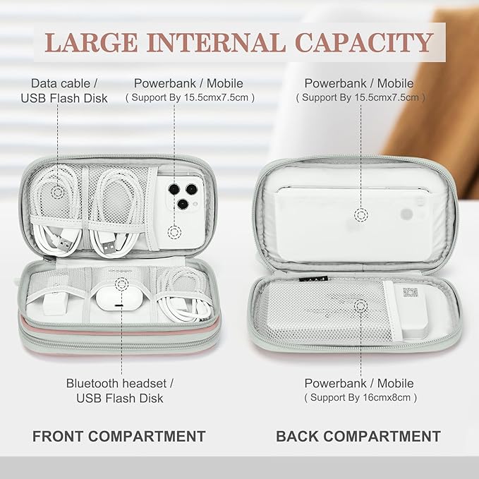 FYY Electronic Organizer, Travel Cable Organizer Bag Pouch Electronic Accessories Carry Case Portable Waterproof Double Layers All-in-One Storage Bag for Cable, Cord, Charger, Phone, Pink Pattern