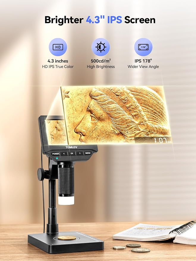 TOMLOV DM4W Microscope with Weighing Scale: 4.3" Digital Coin Microscope with - Image 5