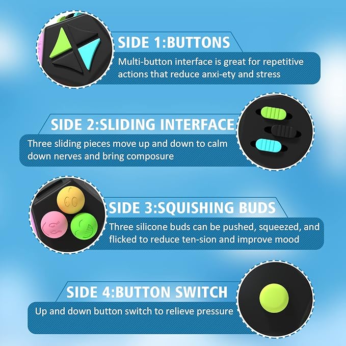 Fidget Dodecagon –12-Side Fidget Toys Cube Relieves Stress and Anxiety Anti Depression Travel Toy Christmas Stocking Stuffers Gifts for Children and Adults (B2 Black Colorful)