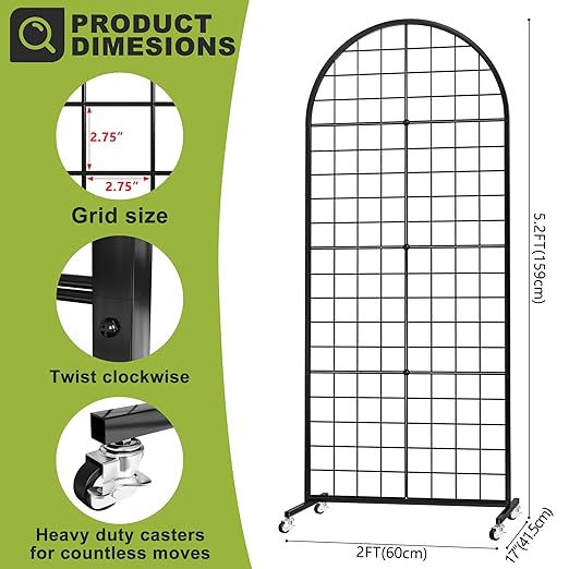 VGMiu Grid Wall Panel 2PCS Display Stand 2' x 5.2' FT Black Grid Wall Panels Movable Retail Display Racks Floorstanding Gridwall Heavy Duty with Wheel for Art Craft Photo Displays Fair Trade Show