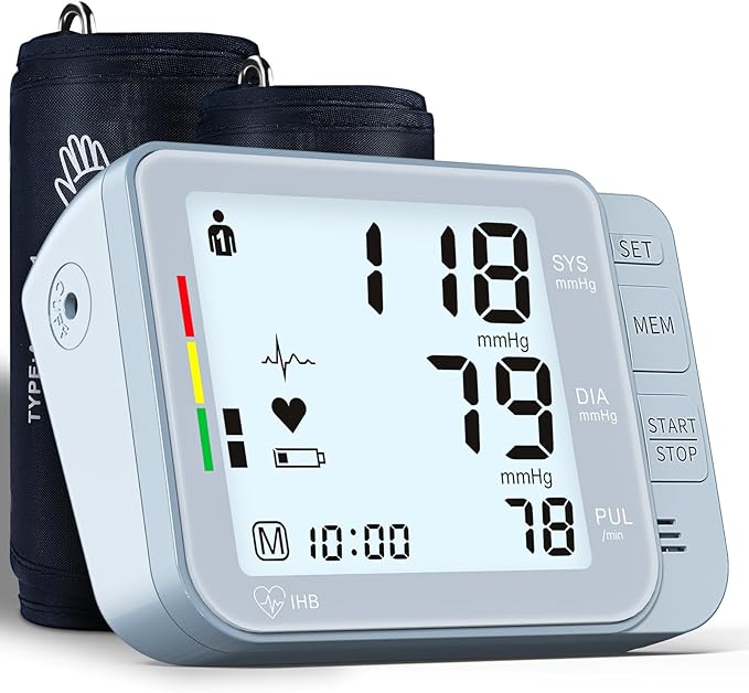 Double love Blood Pressure Monitors for Home Use with 2 Size Cuff (8.7-16.5'' & 15-21.7'' Extra Large Blood Pressure Cuff), 2x120 Memory, with USB Cable and 4 aa Batteries(Blue)