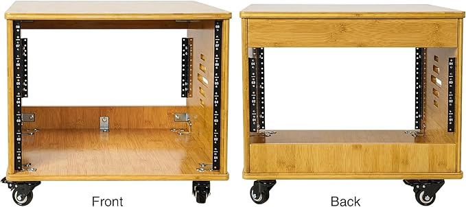Sound Town DIY 8U Solid Carbonized Bamboo Studio Rack w/ 16" Depth, Ventilation, Rubber Feet, Casters for Recording Room, PA/DJ Equipment, Home Audio (STBR-8UW)