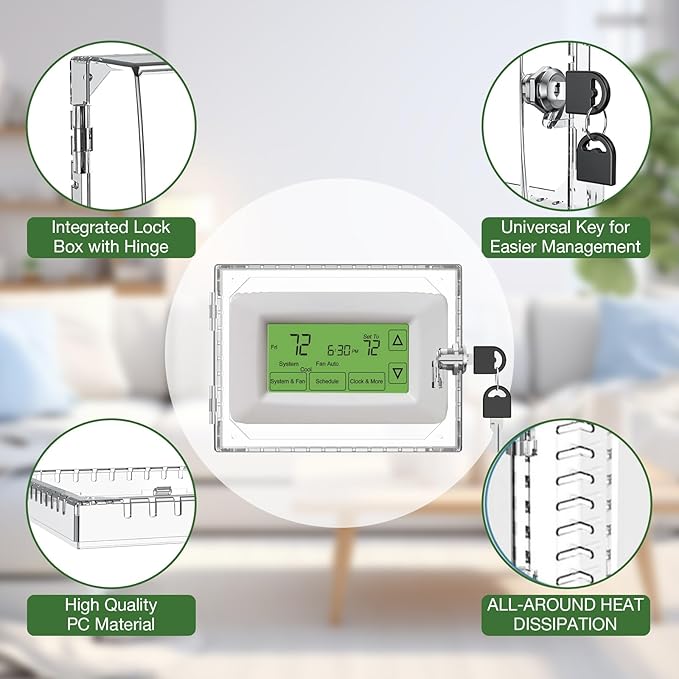 AUURIO 3 PCS Upgraded Thermostat Lock Box with Key, Large Space Thermostat Cover Seamless Anastomosis, Clear Decorative AC Lock Box Cover on Wall Fits Thermostats 4.8" H x 6" W or Smaller