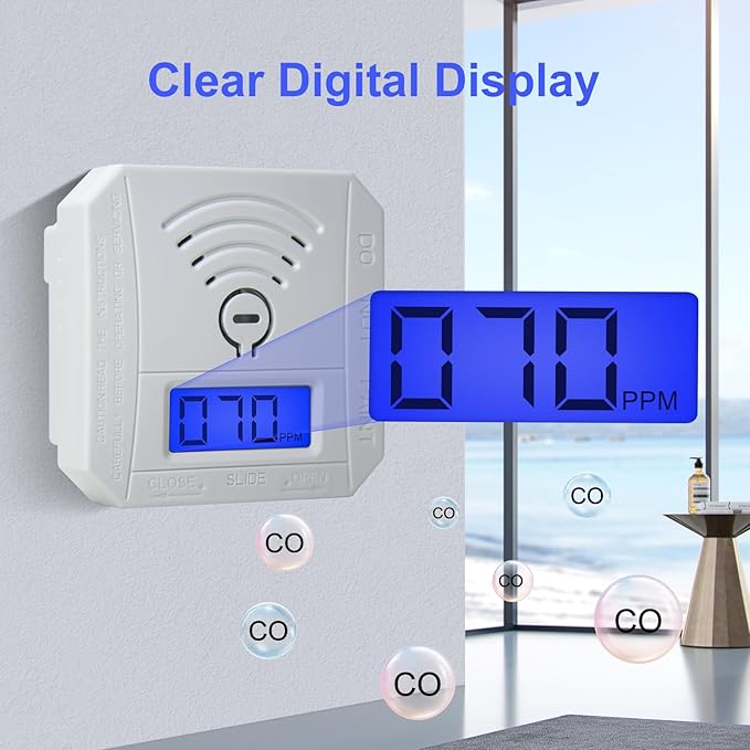 TALLPOWER Carbon Monoxide Detector,CO Gas Monitor Alarm,CO Sensor with LCD Digital Display and Sound Warning,CO Alarm with Sensitive CO Sensor,Battery Powered,for Home,Bedroom,Warehouse(2 Packs)