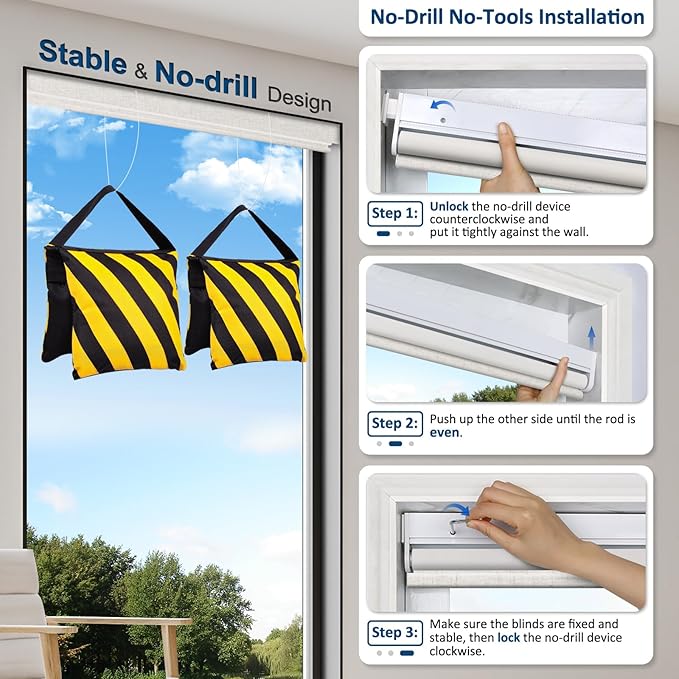 MANSNIX Smart Motorized Blinds with Remote, Cordless No-Drill Automatic Roller Shades, Blackout Electric Blind for Windows, Linen Stone, 46 x 72