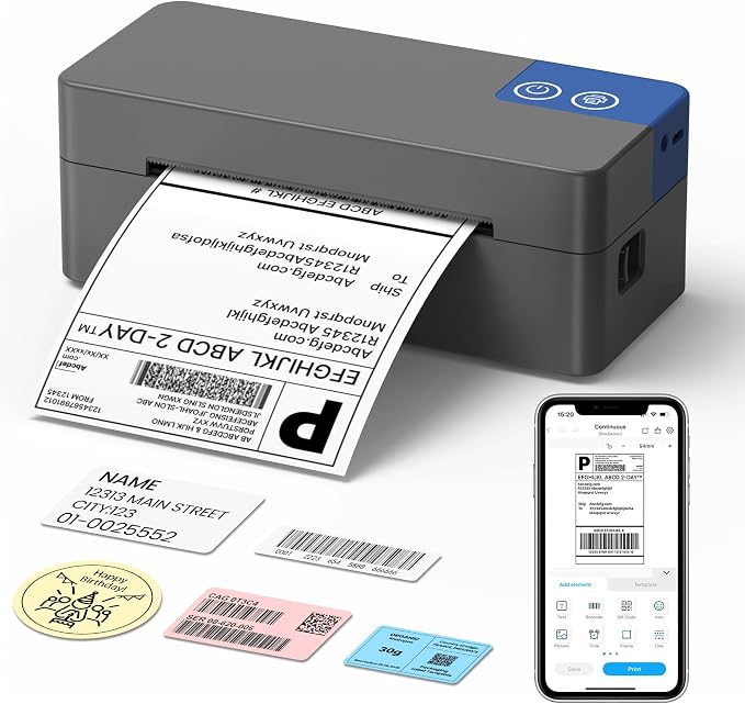 Bluetooth Thermal Shipping Label Printer, 4x6 Portable Thermal Label Printer by ETIKEZ