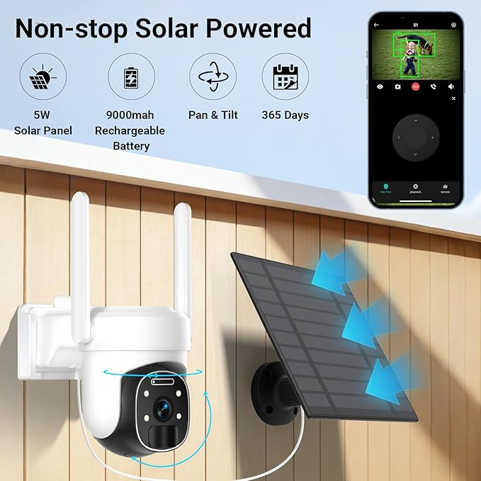 HUEVUE 4G LTE Cellular Security Camera Wireless Outdoor, 2K No WiFi Security Cellular Camera Solar Powered with Color Night Vision, PIR Motion Sensor AI Tracking for Farm/RV Update