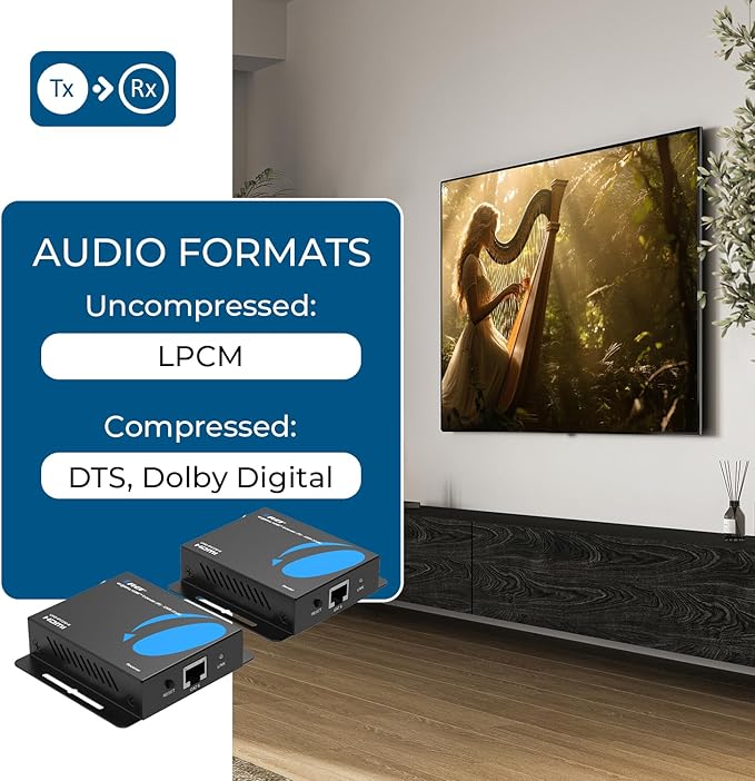 OREI HDMI Over Ethernet Extender via CAT6/7-4K@60Hz Up to 230 ft – HDMI 2.0 & HDCP 2.2 Compliant - 18Gbps Video Bandwidth with HDR 10 – Power Over Cable - 1 Year Warranty (UHD-IPC230-K)