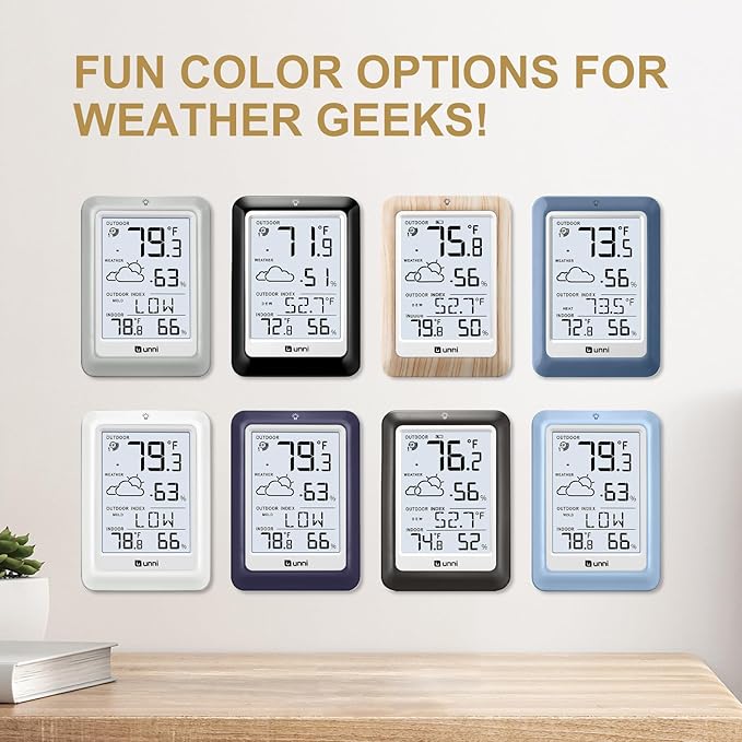 Indoor Outdoor Thermometer Wireless Weather Station, Temperature Humidity Monitor Battery Powered Inside Outside Thermometers with 330ft Range Remote Sensor and Backlight Display（WH01）