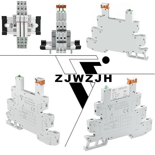 2Pcs Miniature Power Relay DC 24V HF41F/24-ZS 5 Pin 1NO 1NC 6A SPDT with LED Indicator with Socket Base 41F-1Z-C5 with DIN Rail UL Certification