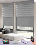 Graywind Smart Dual Shades Compatible with Alexa Google Homepod Motorized Double Zebra Blinds Matter Solar Powered, Custom Size (Light Grey)