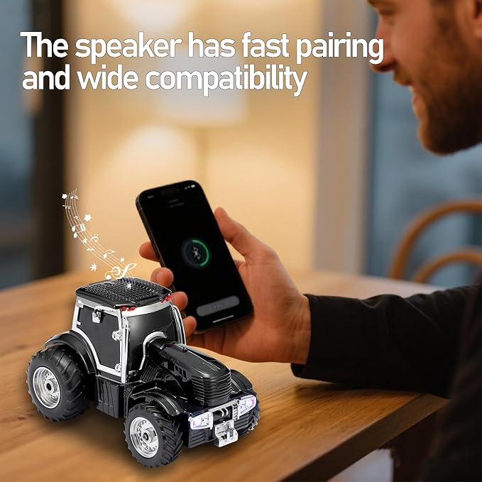 Tractor Head Bluetooth Speaker – unique Bluetooth car speaker with HD stereo, TWS pairing, LED party lights, portable wireless outdoor speaker, car model decoration, and a great gift for men(Black)