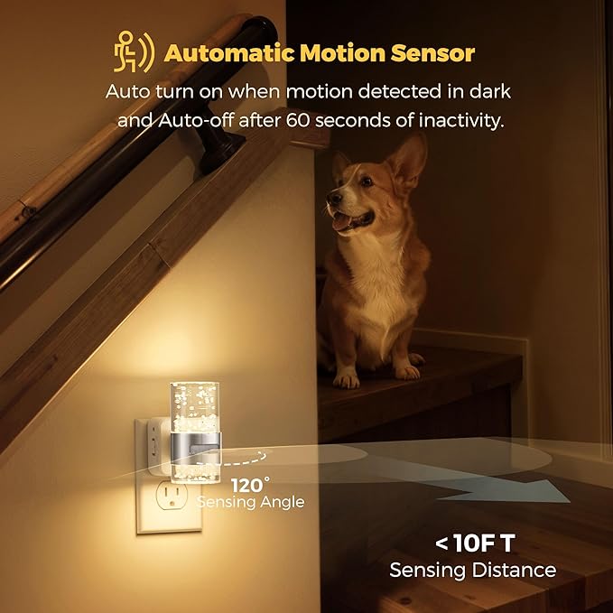 L LOHAS LED Motion Sensor Night Light,Dimmable Night Lights Plug into Wall, 2 Pack 3000K Night-Lights with 0-100 LM Adjustable, Acrylic Bubble Plug in Nightlight for Bathroom Hallway Nursery