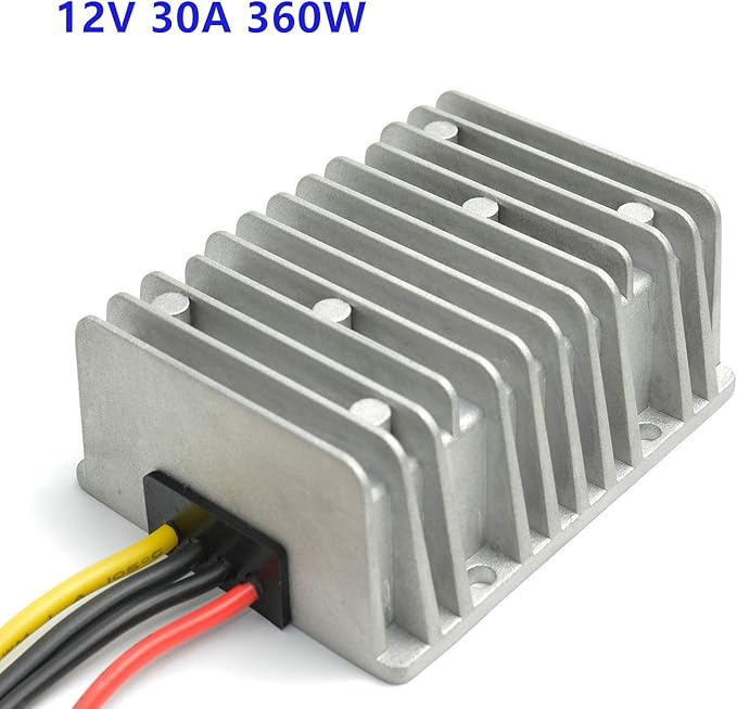 QJFCare Waterproof DC Buck Converter Voltage Regulator 36V 48V Step Down to 12V 30A 360W Adjustable Power Converter Transformer for Golf Cart, Car,Vehicle