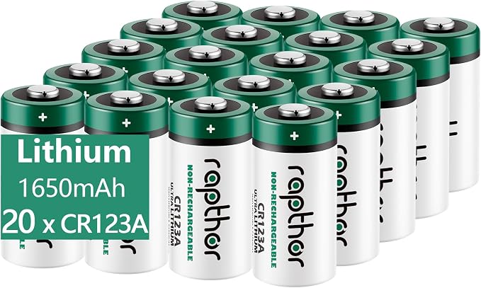 rapthor CR123A 3V Lithium Battery 1650mAh 20 Pack High Power CR123 123A 123 by rapthor
