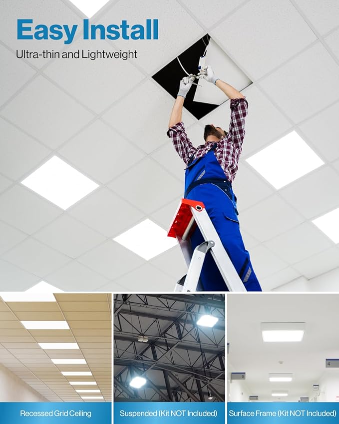 Sunco 2x2 LED Flat Panel Lights for Drop Ceiling, Troffer Replacement Light Fixture, 5200 LM, Selectable Features, 30W/35W/40W, 4000K/5000K/6000K, Dimmable (0-10V) ETL/DLC 2 Pack.