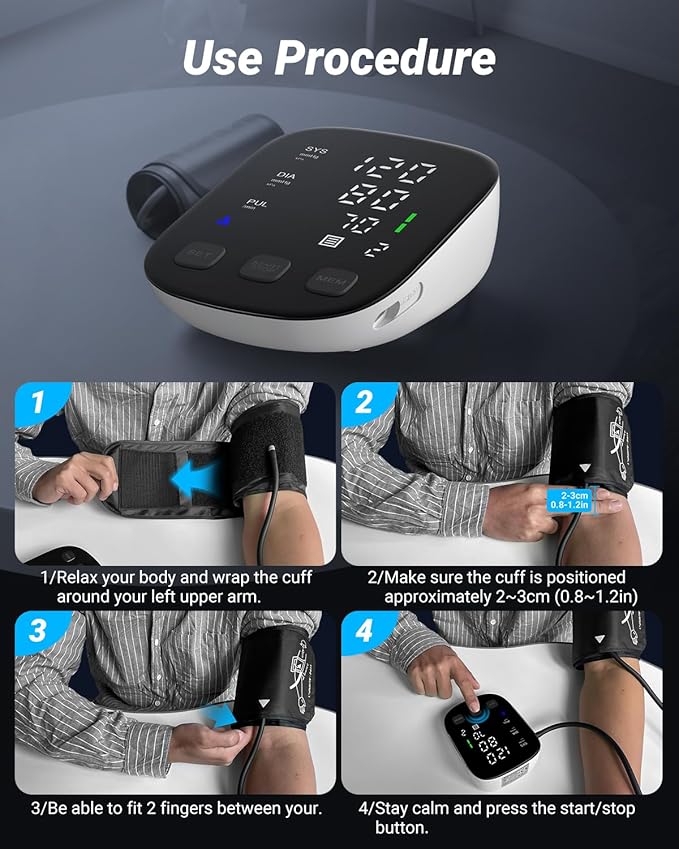 Blood Pressure Monitor Automatic Blood Pressure Machine with Large Display-Upper Arm Blood Pressure Monitors For Home Use Accurate BP Monitor Machine Adjustable Cuff 9"-17"/Easy to Read/2 Power Supply