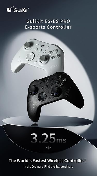 GuliKit ES Fastest Wireless Controller – Hall Anti-Drift&Anti-Snapback Joysticks, Lowest Wireless Latency 3.25ms, Compatible with PC/Switch/Android/Switch 2 Wake-up,30h Battery, Gyro&Turbo for FPS