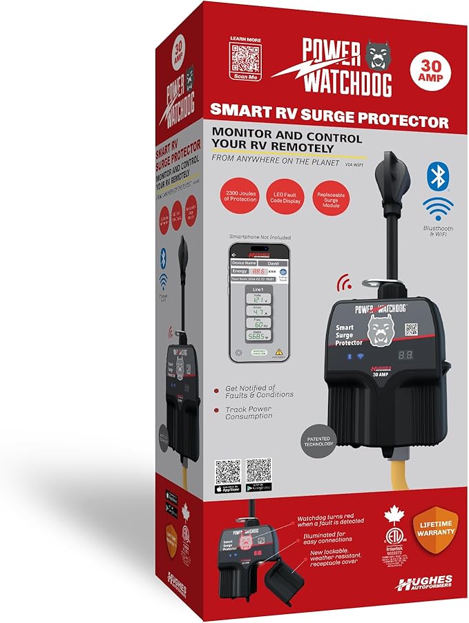 Power Watchdog PWD30W Smart RV Portable Surge Protector 30 Amp - Patented WiFi and Bluetooth Connectivity - Monitor Voltage/Amperage/Wattage- IP65 Water-Resistant