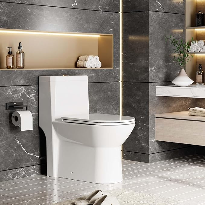 One Piece Toilet - Elongated Ceramic Design, Soft Closing PP Toilet Cover, Easy Clean Surface, Water Efficient Flush, Compact Durable Build