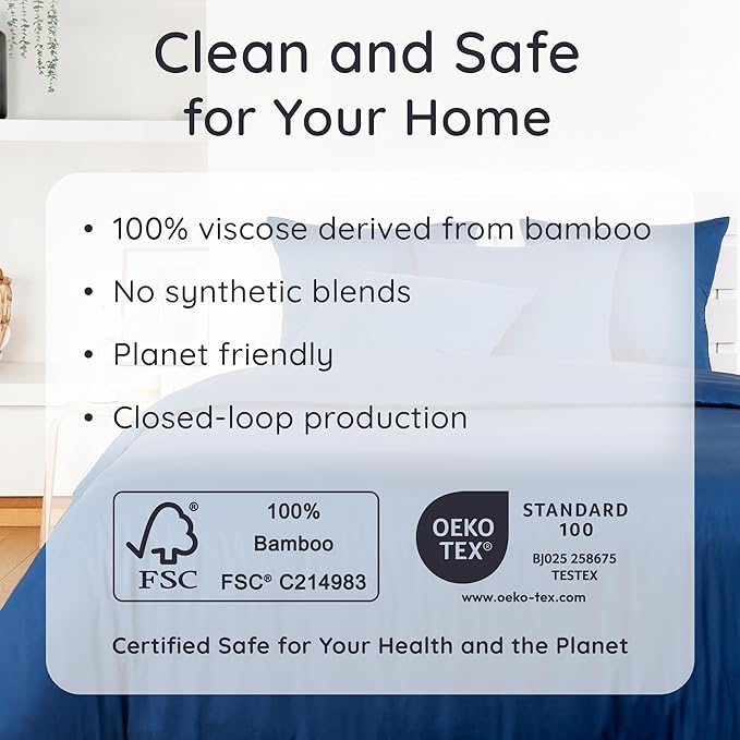 Bambaw 4 PCS - Full 100% Viscose Derived from Bamboo Cooling Sheet Set, Navy Blue