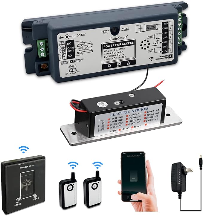 WiFi Access Control 400lb Holding Force Electic Magnetic Door Lock System Kit with Remote and Smartphone app Control, paired with Wireless Push Panel Switch (Electric Strike Lock kit)