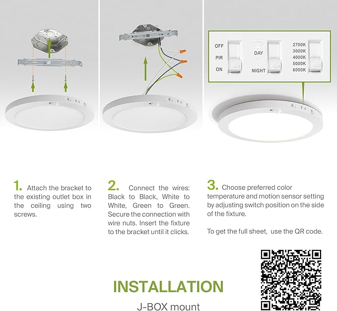 ASD LED 12" Round Flush Mount Ceiling Light Fixture, Low Profile Surface Lighting | 5CCT, Motion Sensored, Ultra-Thin, ETL Listed | 24W 1700LM 2700-6000K 120V | Kitchen, Hallway Lamp | White