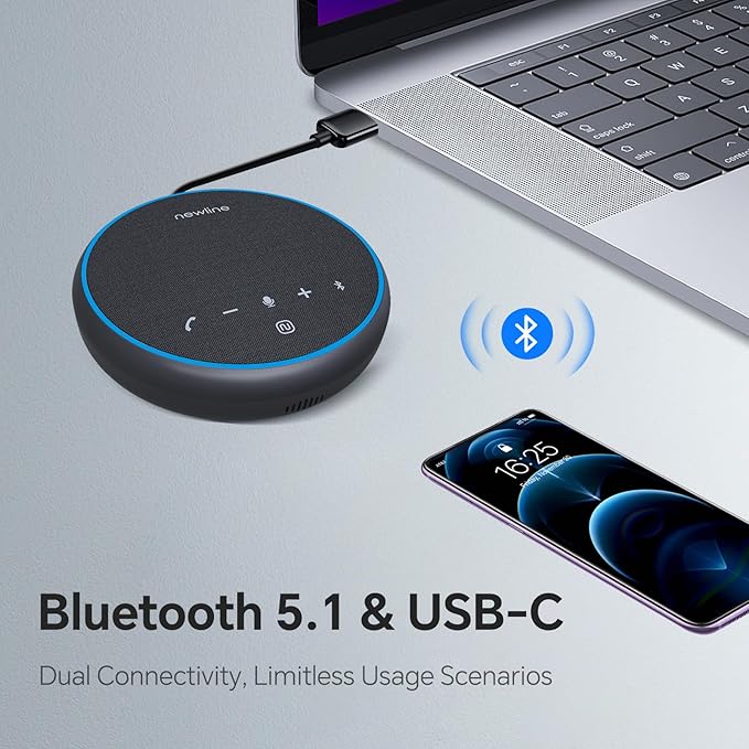 N newline Conference Speaker and Microphone, 2 Mics 360° Voice Pickup, AI Noise Reduction & Clear Calls, USB & Bluetooth Speakerphone, Up to 12H Call Time, for Small-to-Mid Meetings & Home Office