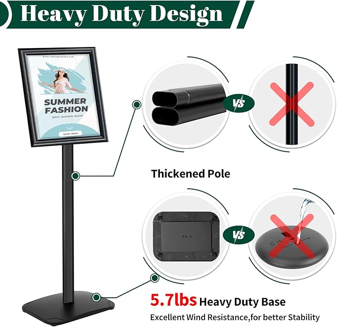Mutualsign 3Pcs Heavy Duty Pedestal Sign Holder for Display, 8.5 x 11 inches Adjustable Floor Standing Sign Holder with Weighted Base ,Sign Stand for Indoor/Outdoor Advertising，Black