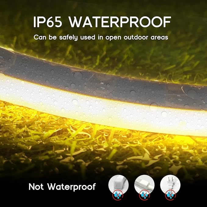 VOEWT LED Strip Lights Yellow 32.8ft 110-120V Neon Rope Lights,Flexible Silicone Outdoor Waterproof Neon Strip Lights for Bedroom,Mirror,Kitchen Cabinet, Living Room,Halloween Decor