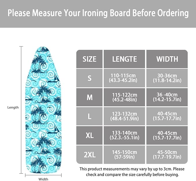 ZCFYGDX 15" x 54" Ironing Board Cover Scorch Resistant,Wear & Soil Resistant Covers, Easy Installation Elastic Edges 3 Fasteners,Lightweight & Breathable Coconut Tree Sailboat Print Size-XL