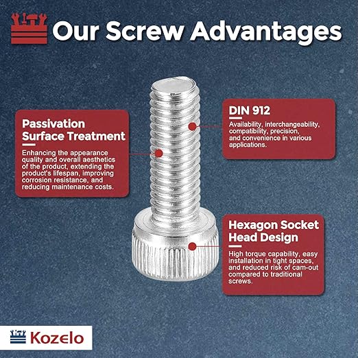 Kozelo 60pcs Socket Head Cap Screws - [M5-0.8 x 14mm] 304 Stainless Steel Allen Socket Drive for Electrical Motor 3D Printing Fan Engine Replacement Use, Silver