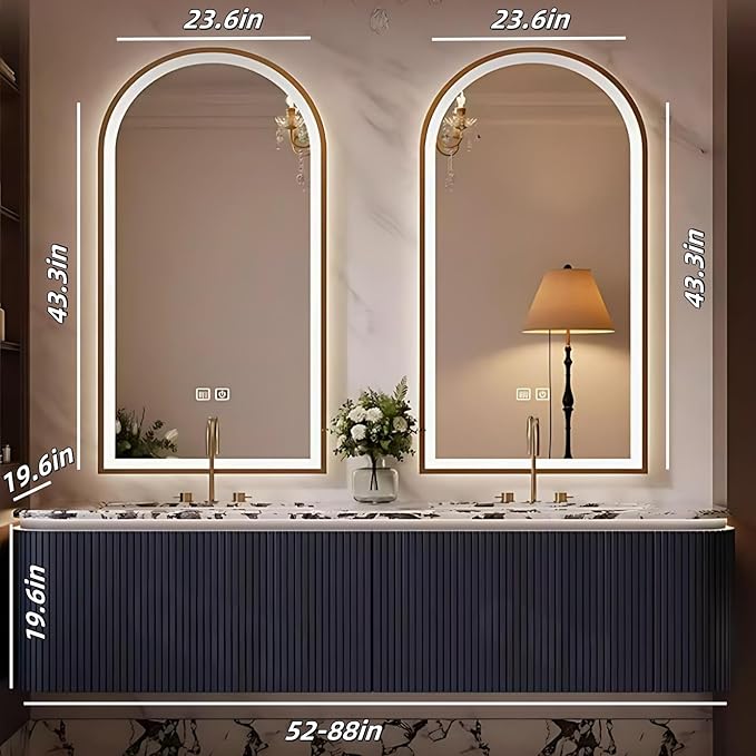 Bathroom Vanity with Double Sinks - LED Smart Defogging Mirror & Equipped with Tissue Hole | Modern Double Sink Bathroom Cabinet, 2 Drawers & Wavy Panel, Dark Blue (Mirror, 76IN)