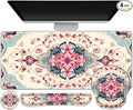 Gaming Mouse Pad, Large Desk Mat, Cute Desk Pad Protector, 4in1 XXL Mousepad + Keyboard Wrist Rest+Mouse Wrist Rest+Coaster Set with Ergonomic Desk Pad for Home Office Computer, Retro Style Pattern