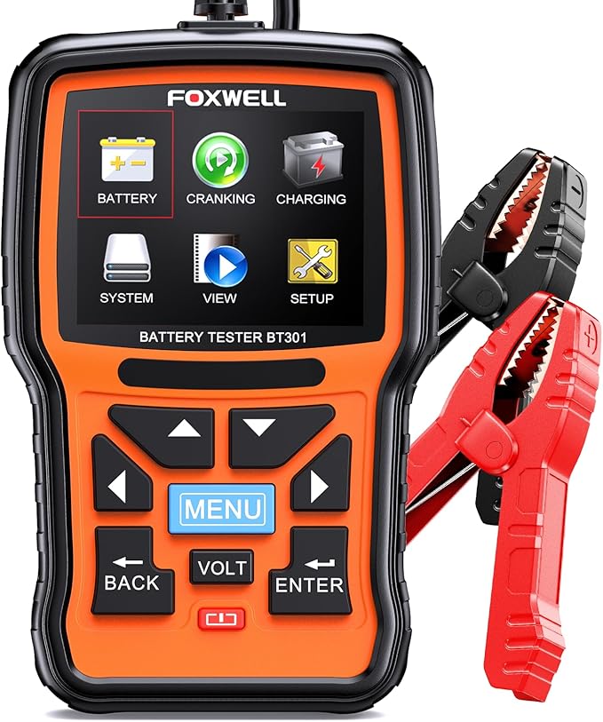 Car Battery Tester 12V FOXWELL BT301, Battery Load Tester 100-2000CCA Automotive Battery Tester Digital Alternator Tester Cranking Charging Checker for Car Marine Truck SUV ATV, Upgraded of BT100