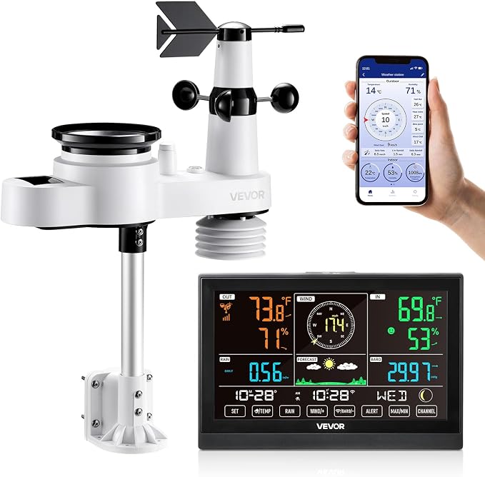 VEVOR 5-in-1 Wi-Fi Weather Station, 7.5-Inch VA Display, Wireless Solar Powered by VEVOR