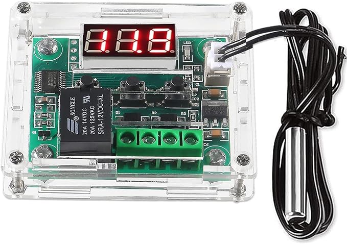 AEDIKO W1209 DC 12V Digital Temperature Controller Board Blue Digital Display Thermostat -50-110°C Electronic Temperature Temp Control Module Switch with Waterproof Case (1pc Red)