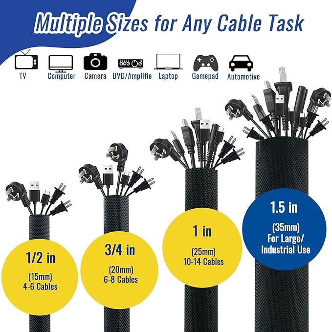 Flauzmann 1" - 6.6FT Chew Proof Cord Protector from Pets, Black Heavy Duty Dog & Cat Cable Sleeve Cover - Flexible Split Sleeve for Home, Office, Automotive Wires