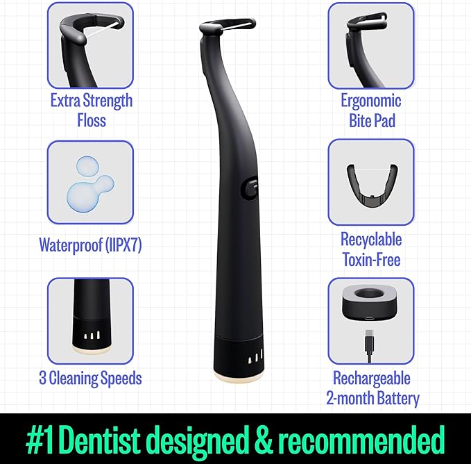 FLAUS Electric Flosser (Oprah's List, Shark Tank) 3 Speeds + 45 Refill Heads (Extra Strong Woven Floss for Durability) Water Flosser Alternative, Dentist Recommended Tooth Flossers Dental Floss Picks