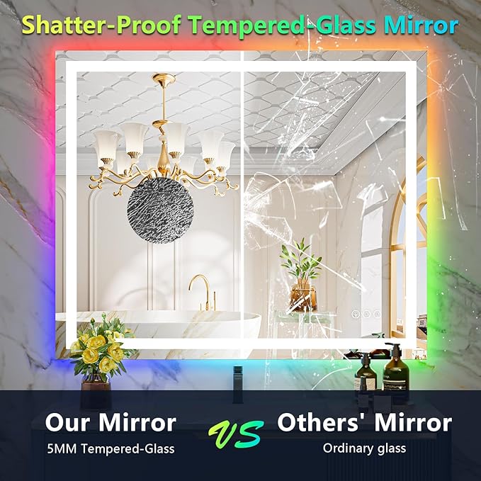 YEELAIT 44x32 Inch RGB LED Bathroom Mirror Front Light and RGB Backlit Lighted Vanity Mirror for Bathroom Wall Mounted Dimmable Anti Fog Memory Shatter-Proof IP54 Waterproof Horizontal/Vertical