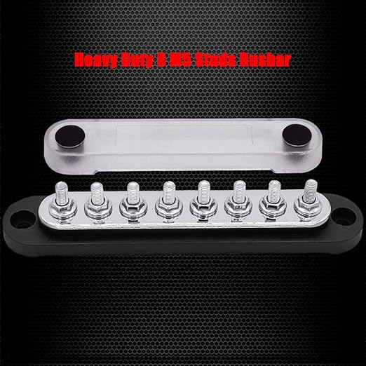 8 x M5 (#10) Studs Power Distribution Block Bus Bar 12V, Ampper 5.9" HD 120A Marine BusBar Battery Distribution Block W/Cover for Car Boat Solar (Black)
