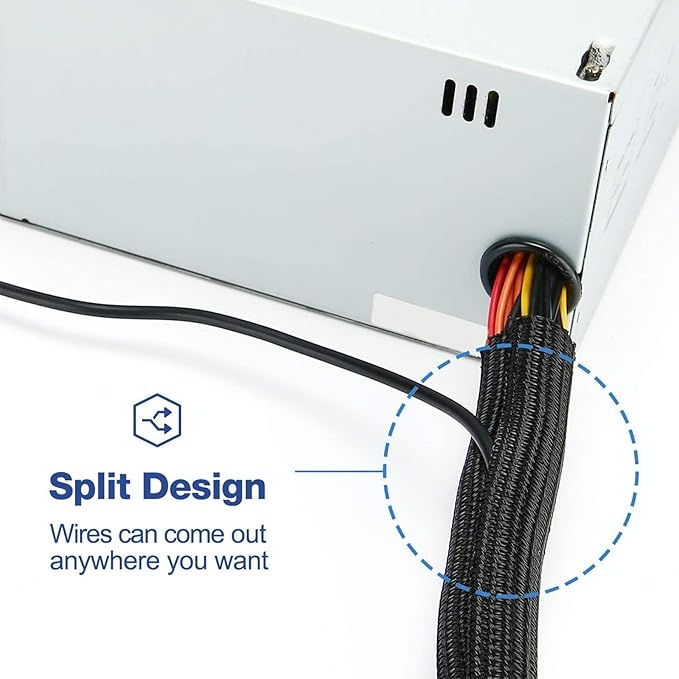 QCSIW 3/4" x50ft Braided Cable Sleeve – Pet-Proof Split Wire Loom Tubing for USB, Power, Audio/Video Cords – Expandable Chew-Resistant Sleeving, Durable Wire Management Black