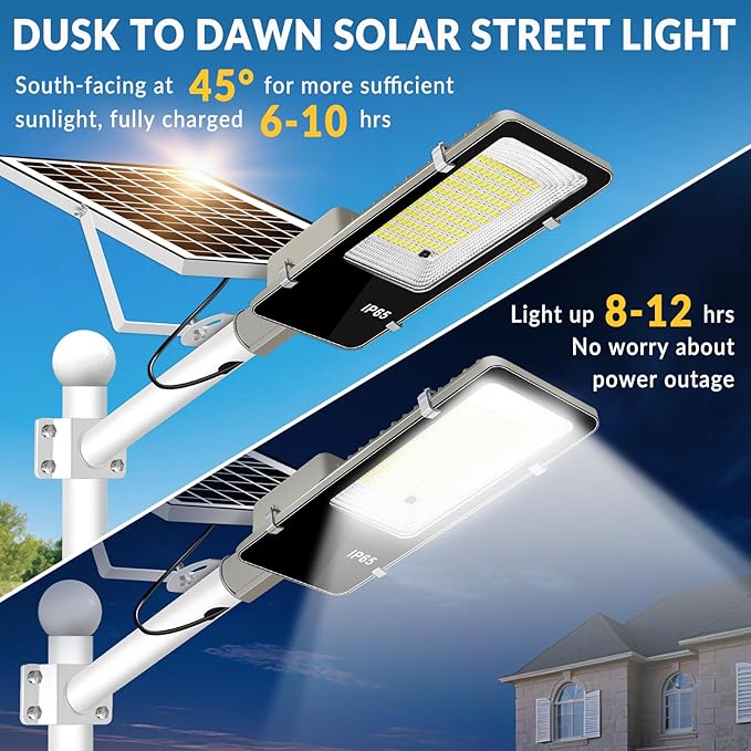 LYKENTOR Solar Lights Outdoor Waterproof IP65: 2 Pack 10000mAH Solar Street Light, Dusk to Dawn Outdoor Solar Lights for Yard, Basketball Court, Parking Lot Lights Commercial with Remote Control