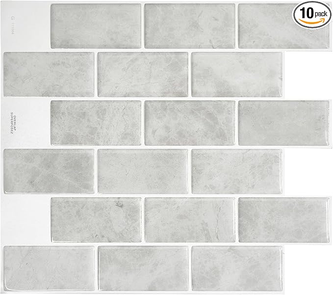 SMART TILES Peel and Stick Backsplash - 10 Sheets of 10.95" x 9.70" - 3D Adhesive Peel and Stick Tile Backsplash for Kitchen, Bathroom, Wall Tile, Fondi