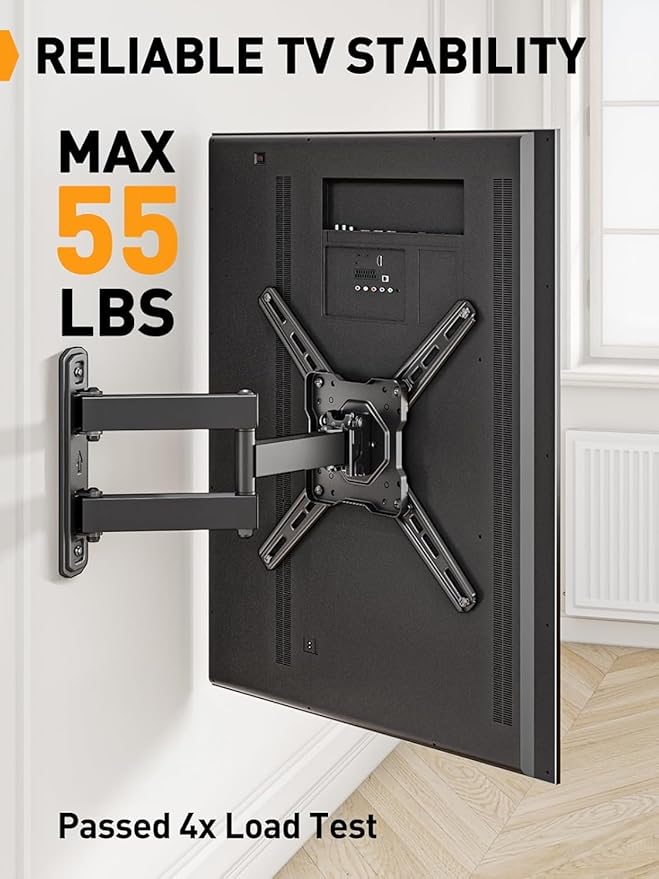 Perlegear Full Motion TV Wall Mount for Most 26–50 Inch TVs, Max VESA 300 x 300mm, TV Monitor Wall Mount Bracket with Rotation, Swivel, Tilt, Extension and Leveling Adjustment, Holds up to 55 lbs