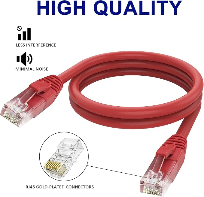 Adoreen Cat 6 Ethernet Cable 40 Ft-Red, Outdoor & Indoor Snagless Long Round - Image 3