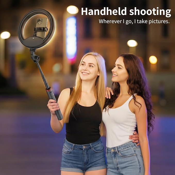 10''Selfie Ring Light with 64''Tripod Stand, Rechargeable Ring Light with Phone - Image 7